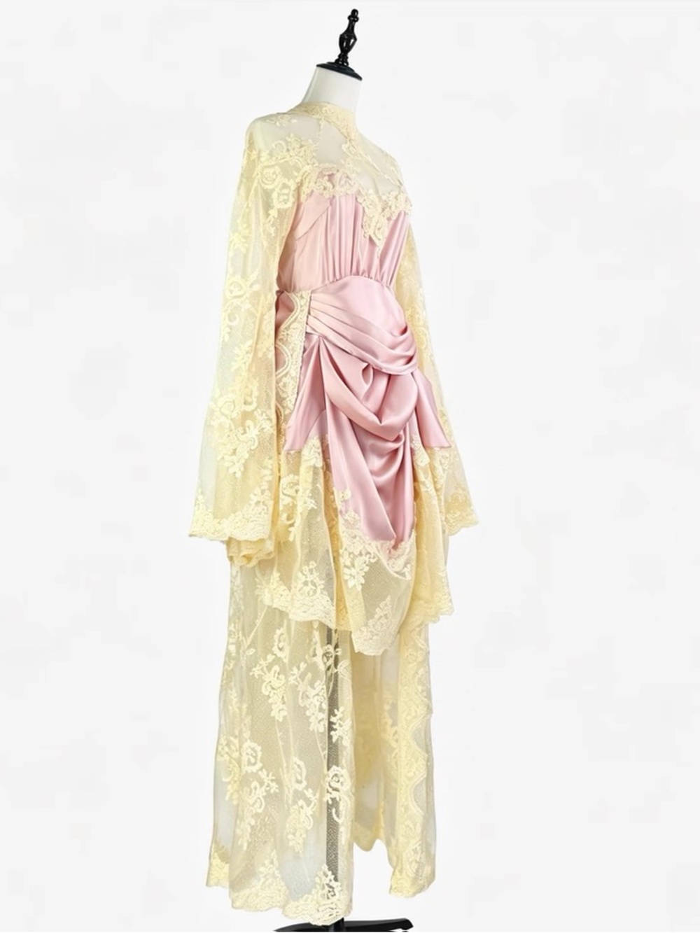 Designer-style Pink & Cream Lace Draped Women's Dress - Picture 2 of 10